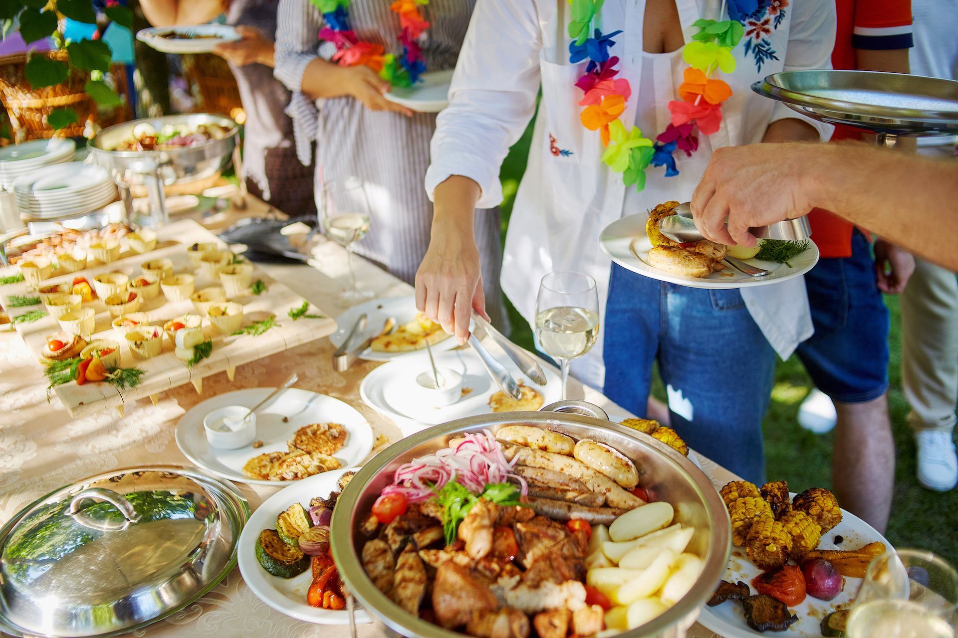 gathering of people getting food