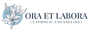Logo: Blue circle with white flowers, text