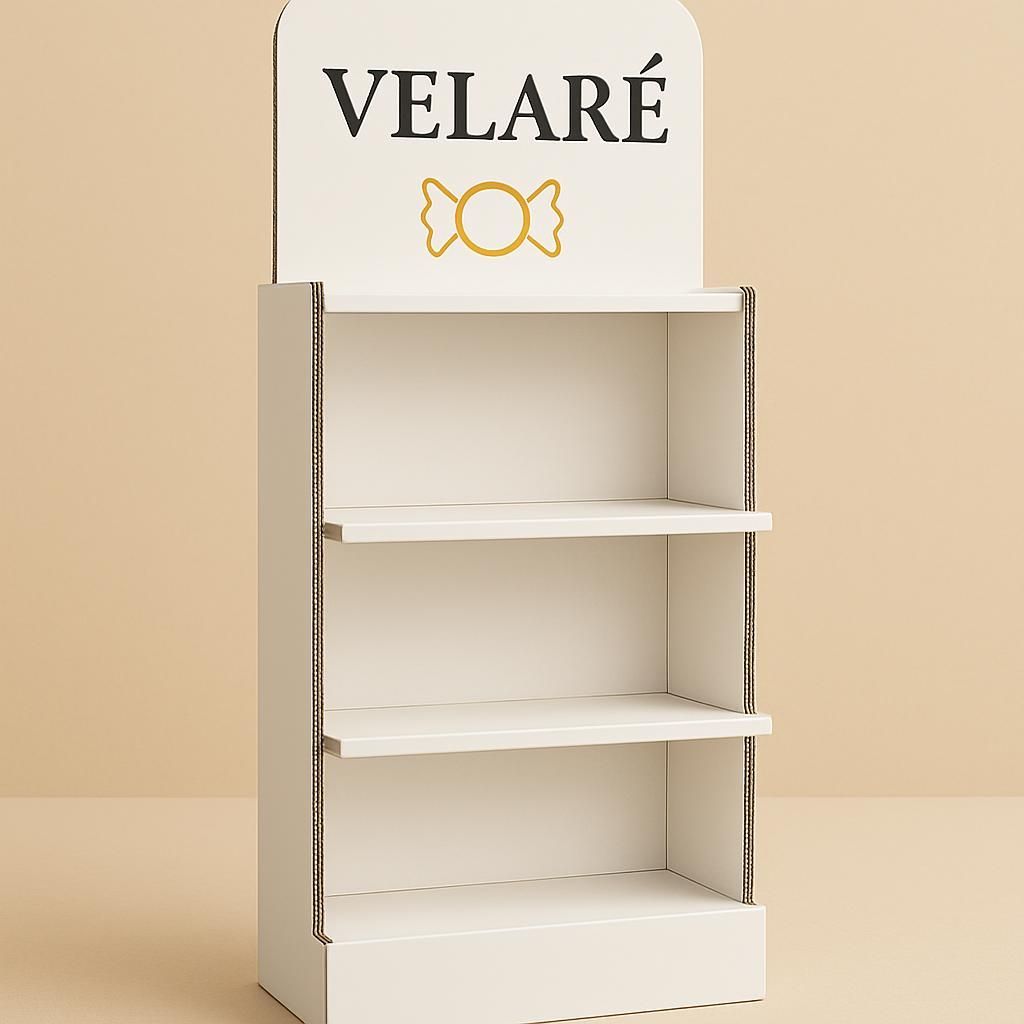 Digital rendering of a custom corrugated multi-tier floor display