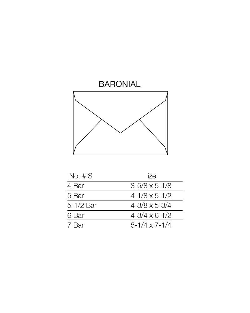 Diagram of Baronial envelope sizes, including measurements for 4 Bar through 7 Bar envelopes.