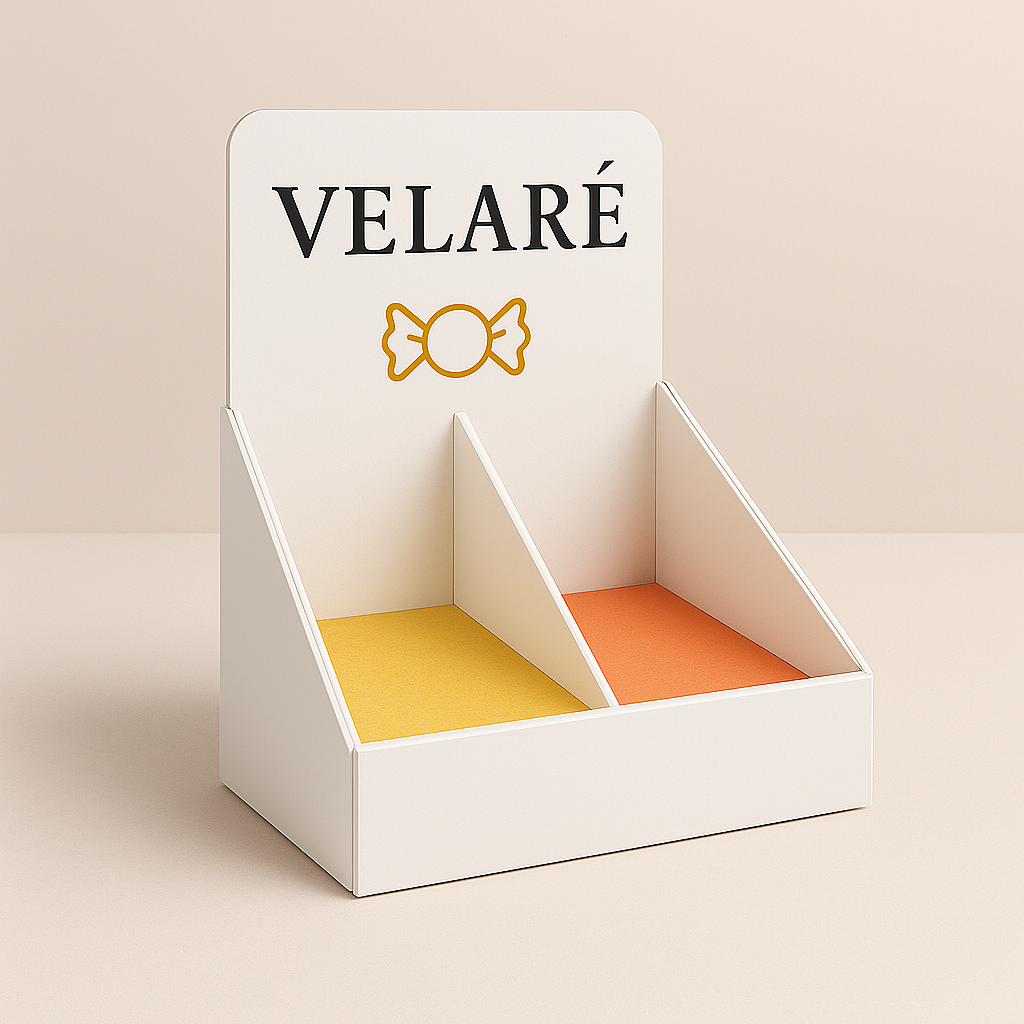 Digital rendering of a divided countertop display