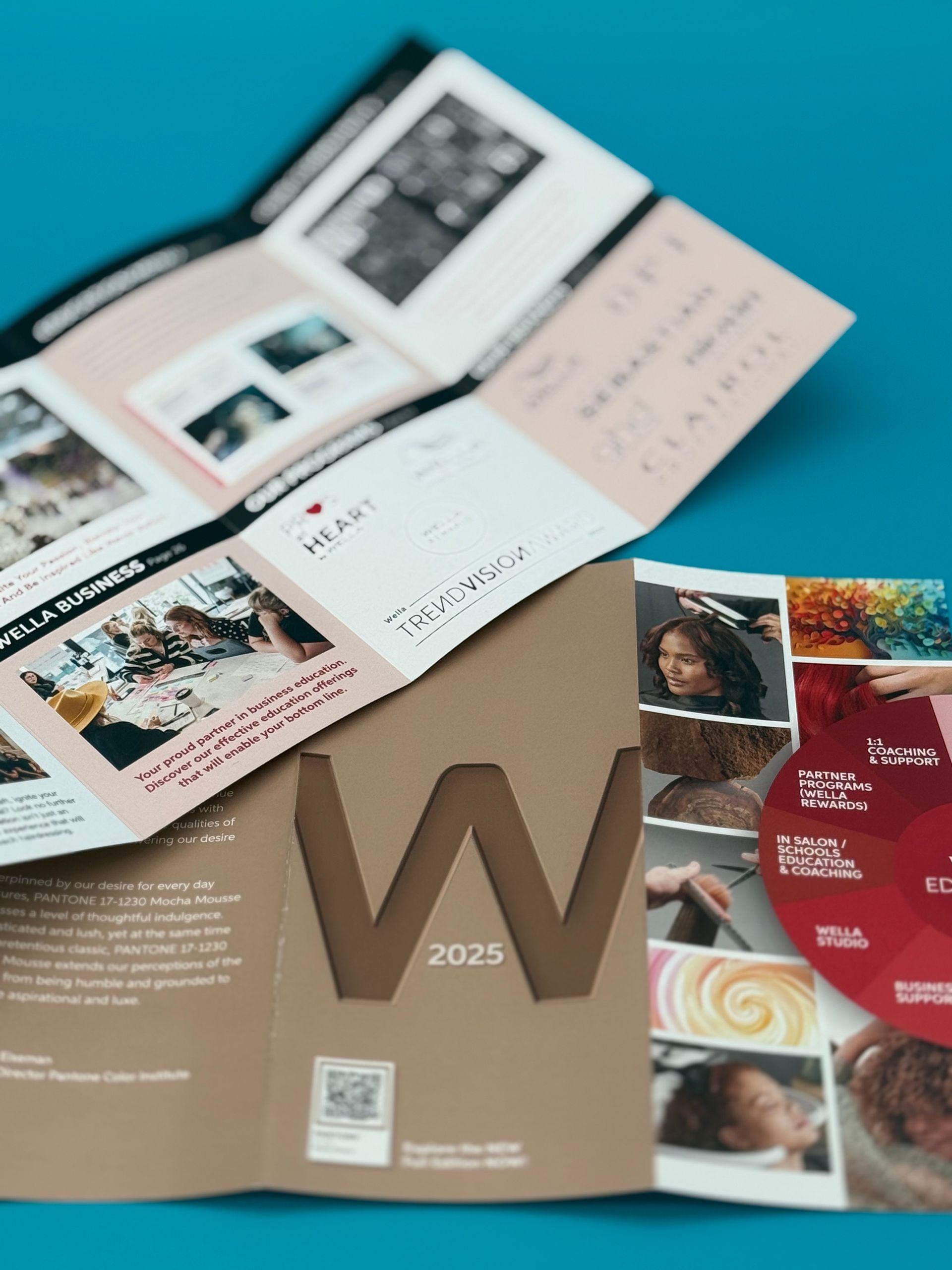 Wella folded brochure with raised spot UV