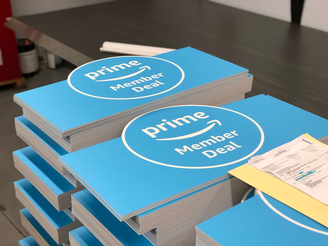 Stacks of printed corrugated display components produced by Execuprint