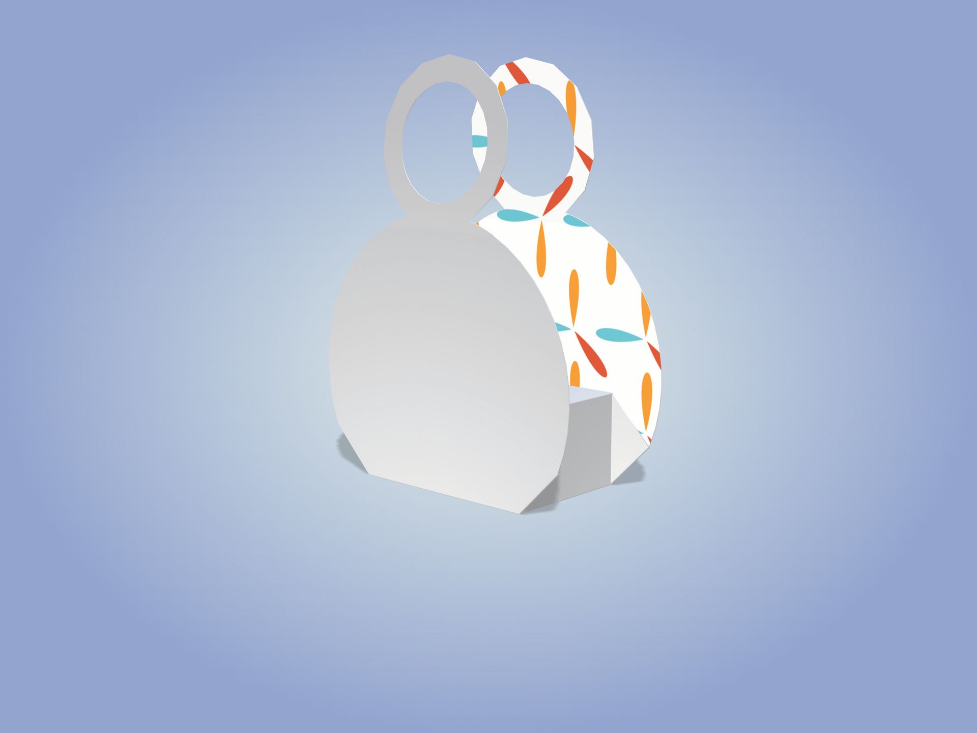 A paper cutout in the shape of a person with colorful patterned clothing on a gradient blue background.