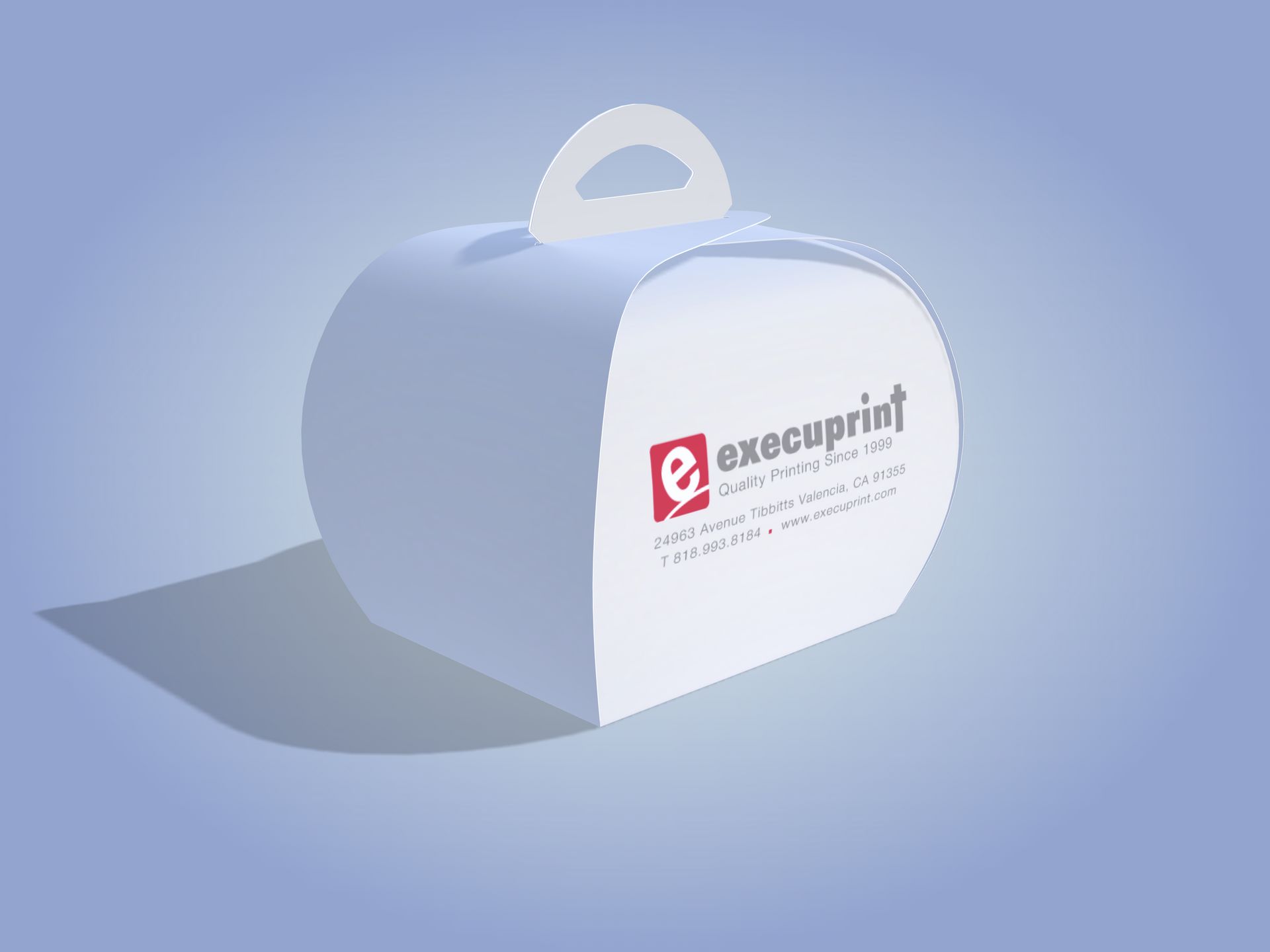 White, round gift box with handle and 