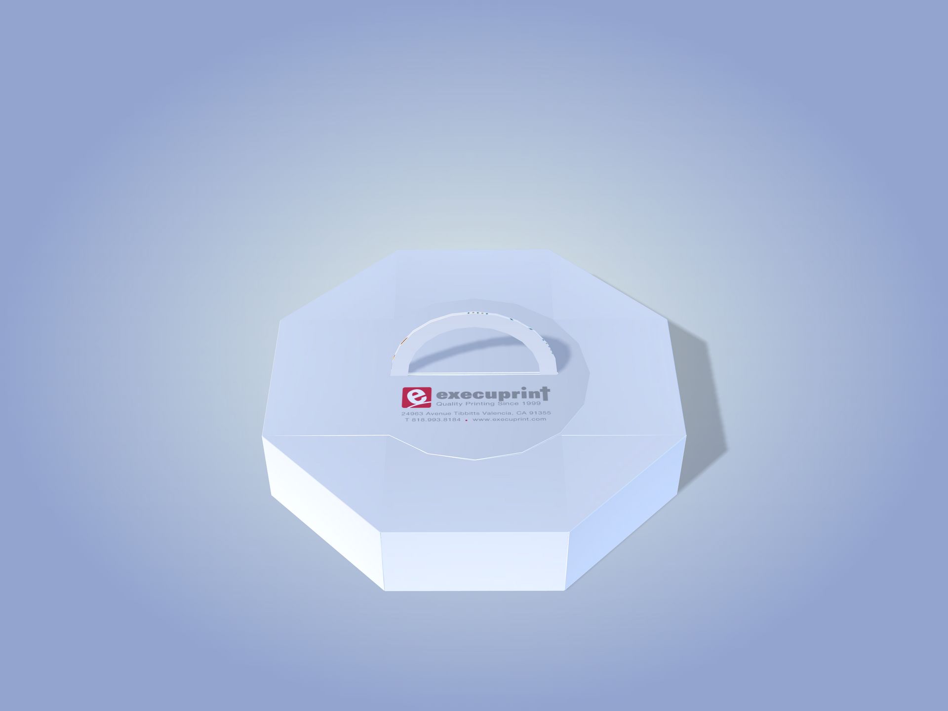 White octagonal box with a handle, the logo “sennheiser” in red, on a light blue gradient.
