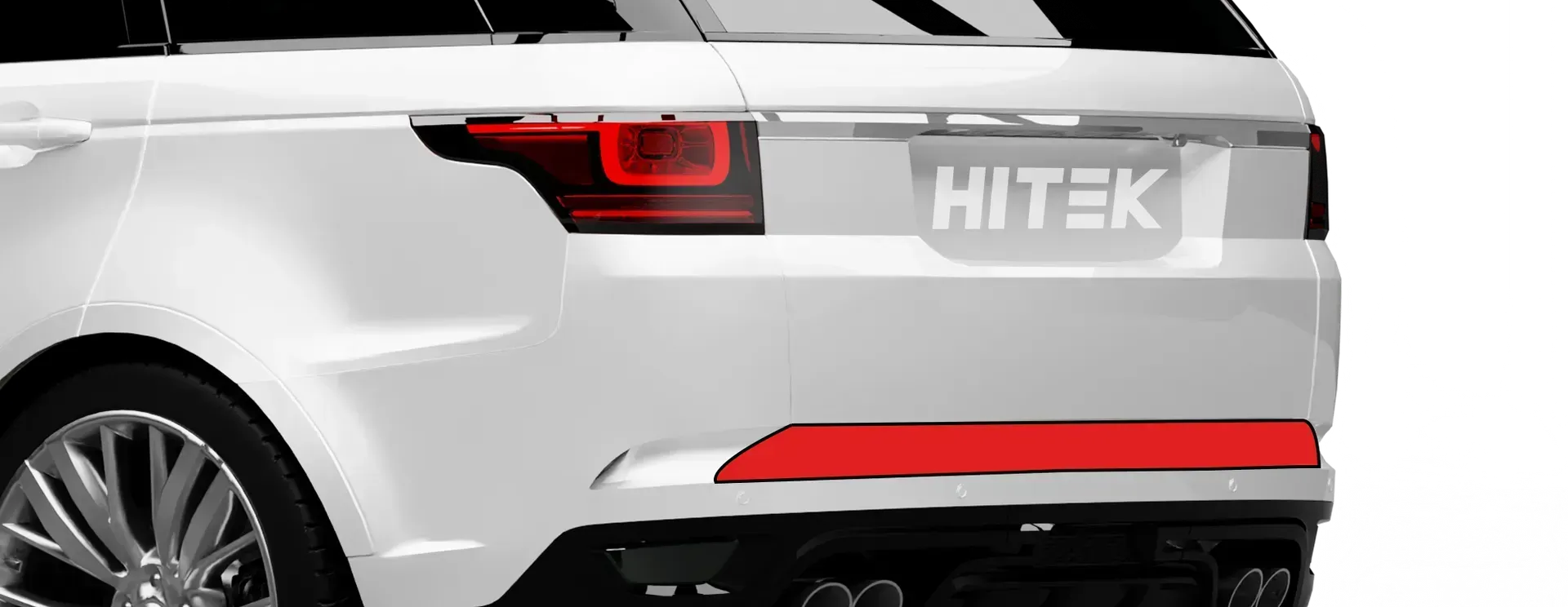 Paint protection film applied to a vehicle rear bumper showing impact and scuff protection areas.