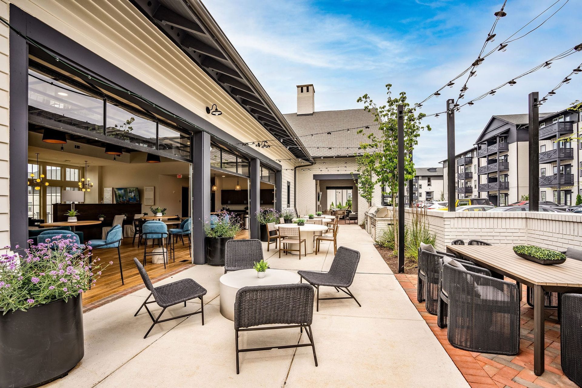 Ample seating outside at Livano Trinity.