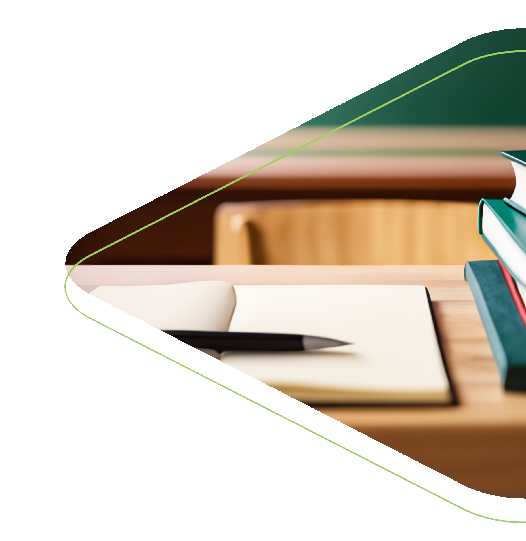 A workbook and pen sitting on a desk