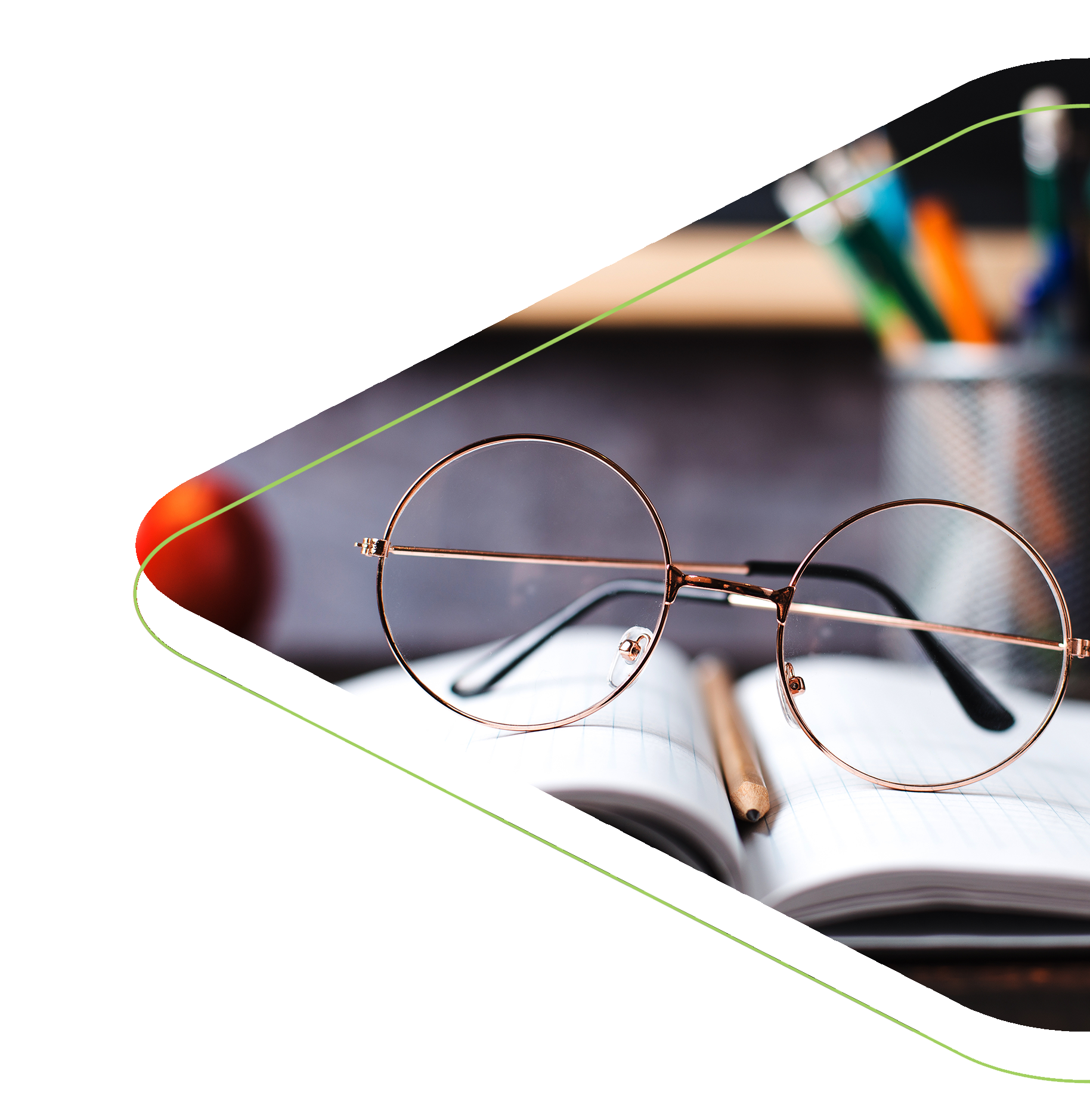 A set of glasses sitting on a school book