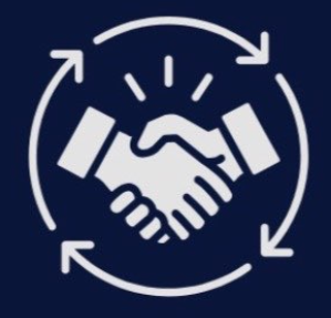 Handshake encircled by arrows symbolizing trusted, ongoing real estate partnerships.
