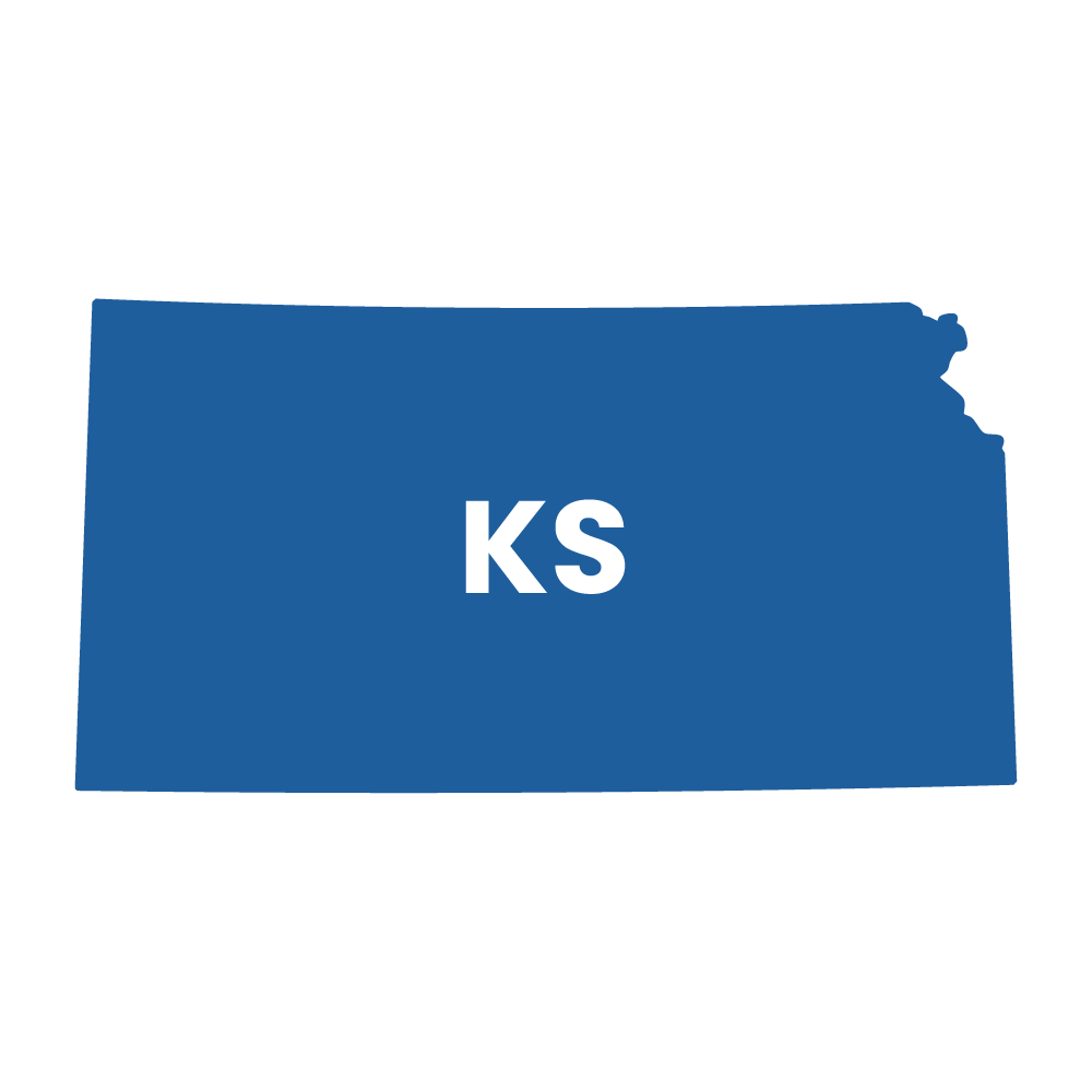 Blue outline of Kansas with 