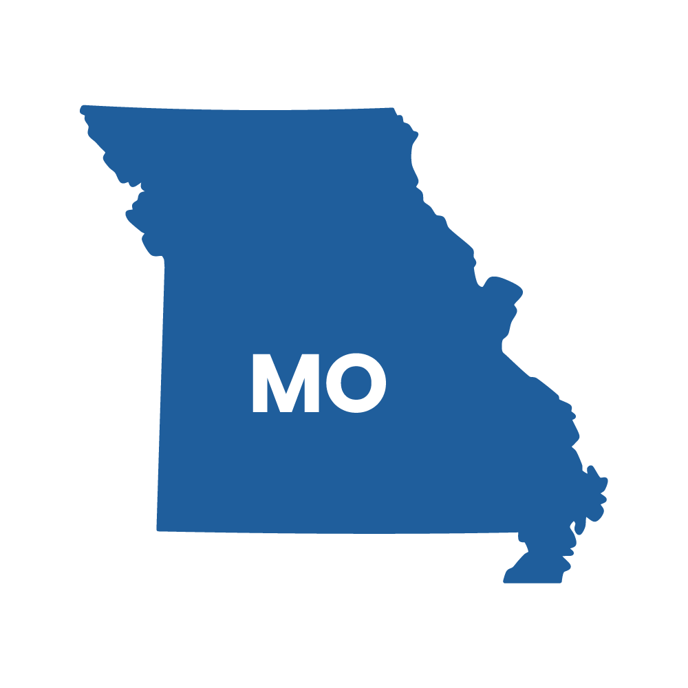 Blue outline of Missouri state with 