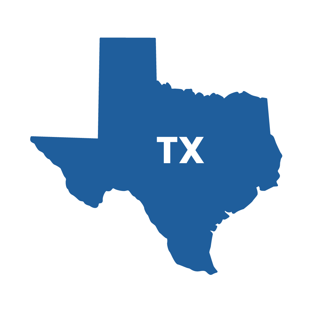 Blue outline of Texas, with 