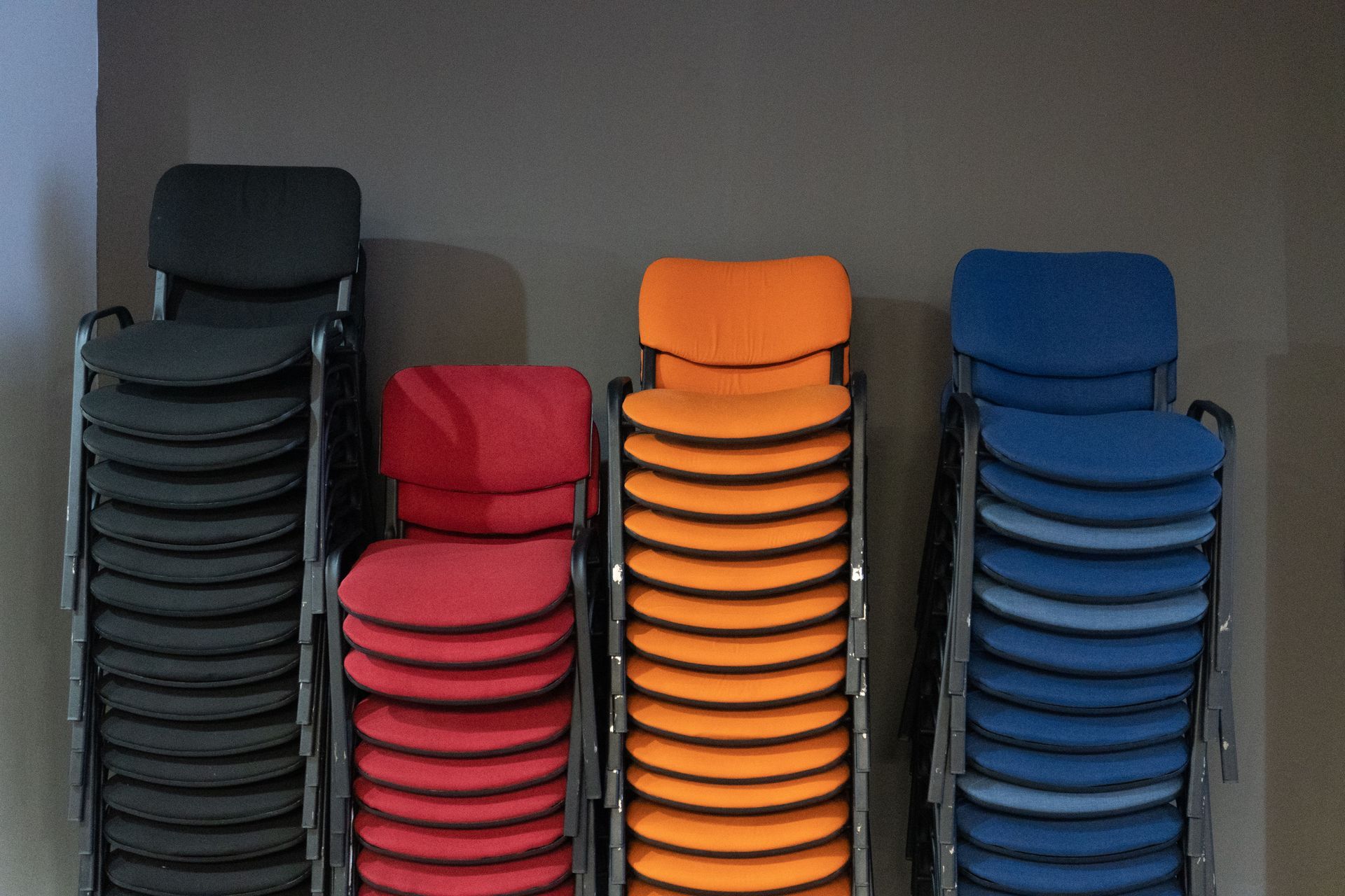 Stacks of chairs waiting to be cleared