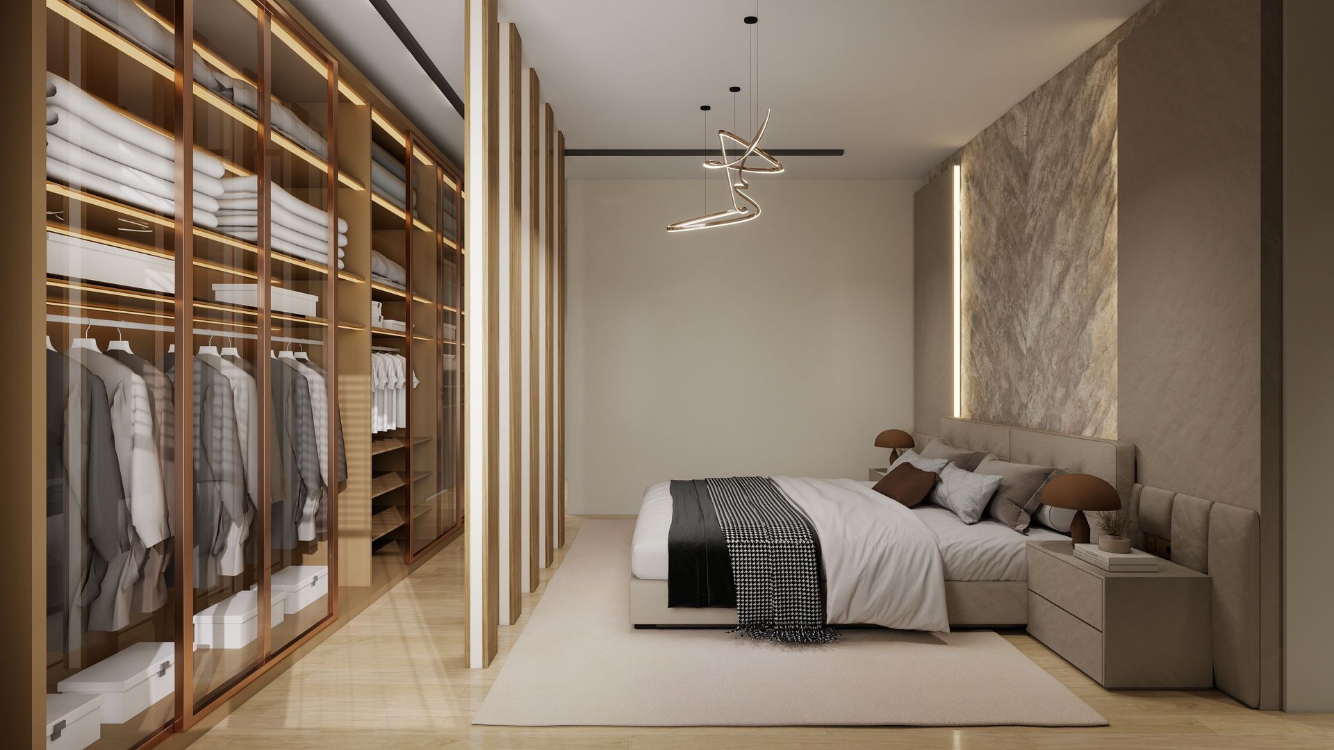 Made-to-measure fitted wardrobes with full-height doors in a bedroom