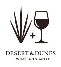 Desert & Dunes Wine and More logo with agave, plus sign, and wine glass icons