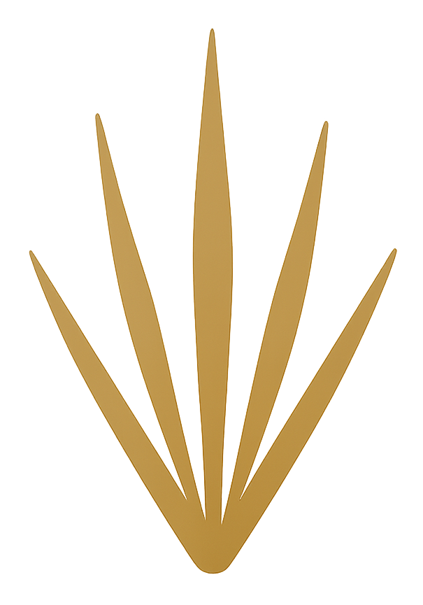 Gold five-pointed abstract leaf or flame logo on a white background