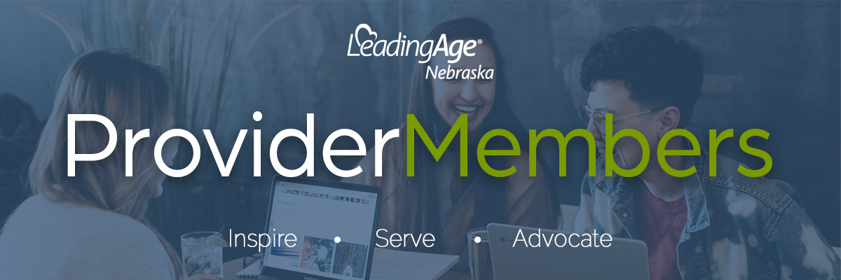 Provider Members text over a group of people smiling, text LeadingAge Australia.
