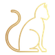 Gold outline of a cat sitting, tail curled, facing right.