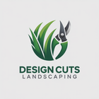 Design Cuts Landscaping logo with green leaves and gray pruning shears on a light background