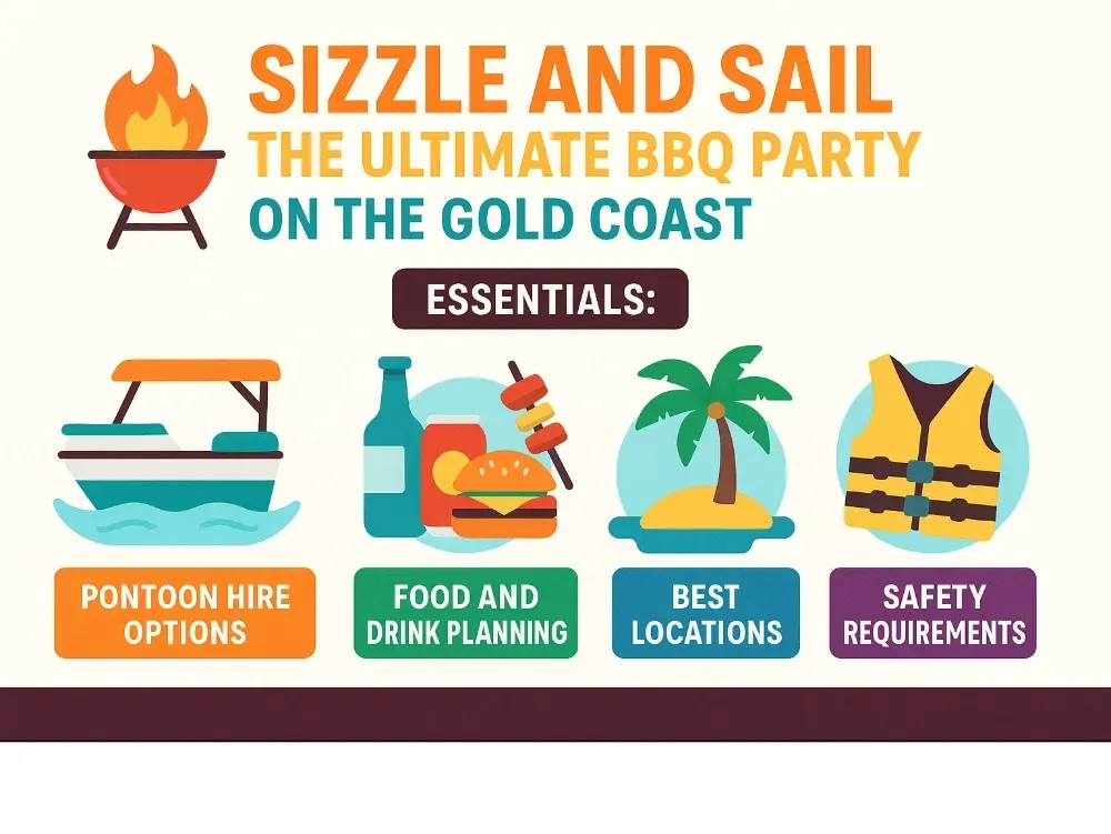 BBQ Party on the Gold Coast Essentials: Pontoon hire options, food and drink planning, best locations, and safety requirements - BBQ party on the Gold Coast infographic BBQ Party on the Gold Coast Essentials: Pontoon hire options, food and drink planning, best locations, and safety requirements - BBQ party on the Gold Coast infographic
