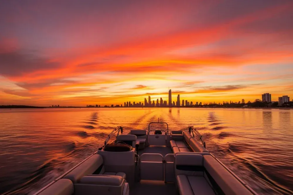 Stunning Gold Coast sunset viewed from a pontoon boat - Pontoon party ideas