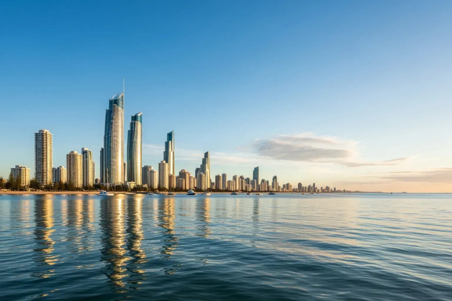 scenic view of the Gold Coast skyline from the water - boat hire Gold Coast scenic view of the Gold Coast skyline from the water - boat hire Gold Coast