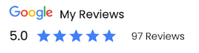 Google My Reviews showing a 5.0 rating with five blue stars and 97 reviews
