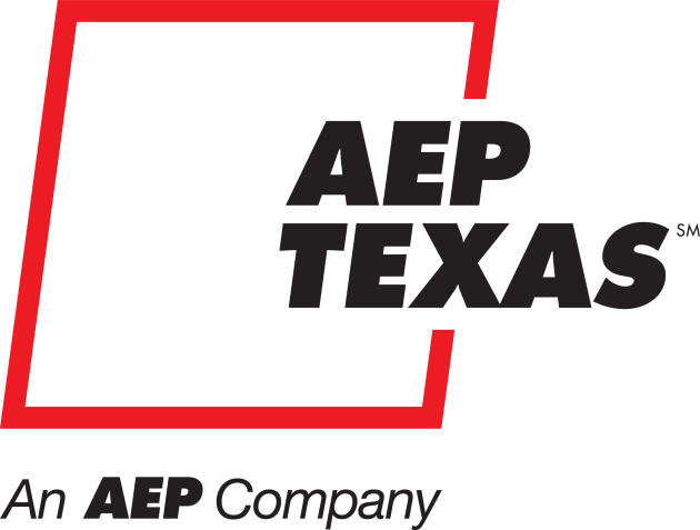 AEP Texas logo with red outline and black text, plus “An AEP Company” tagline