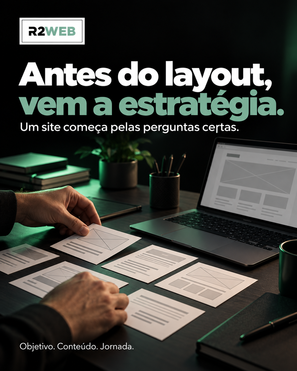 Arte R2WEB sobre estratégia e planejamento de um site antes da criação do layout