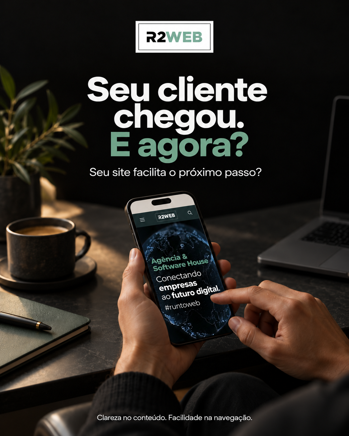 Arte R2WEB sobre a facilidade de realizar o próximo passo na jornada de um site