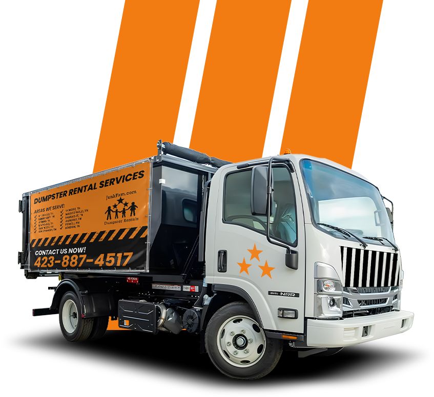 A dump truck with a sign that says competitive rental services