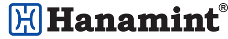 Hanamint logo in black with a blue monogram icon