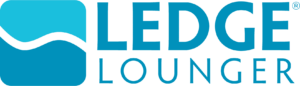 Ledge Lounger logo in turquoise and white with a stylized wave icon