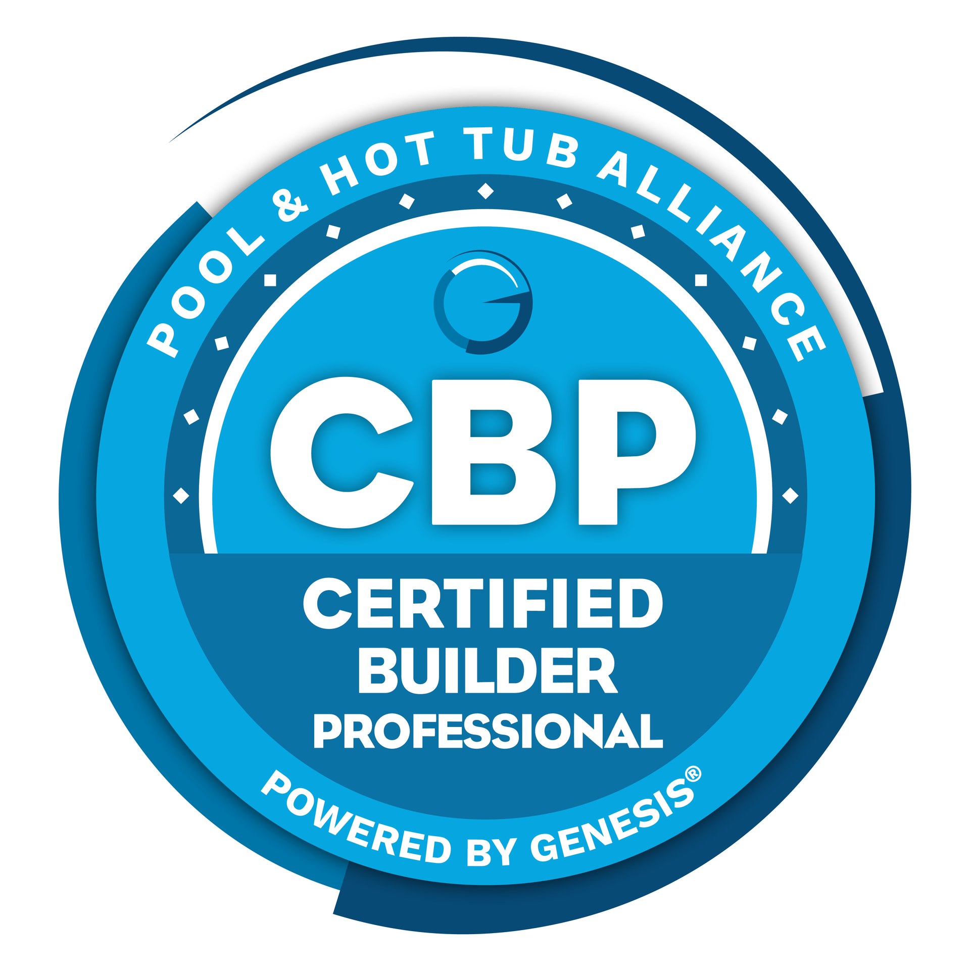 CBP Certified Builder Professional badge for Pool & Hot Tub Alliance, blue circular logo