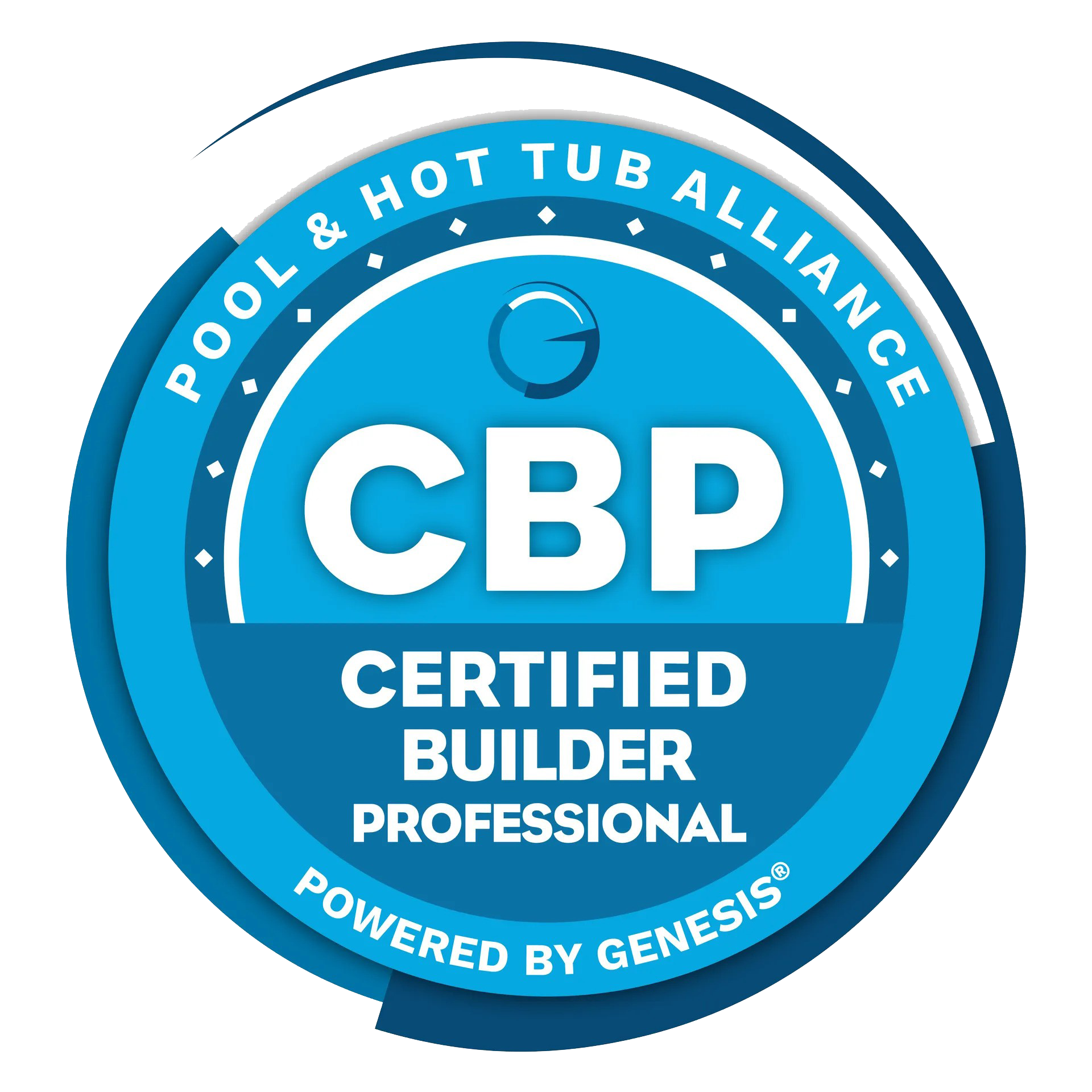 CBP Certified Builder Professional badge for Pool & Hot Tub Alliance, blue circular logo