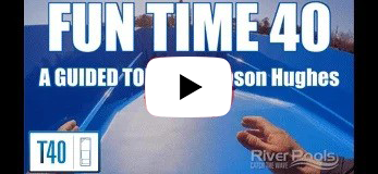 Blue “FUN TIME 40” title card with a play button, small T40 logo, and River Poles branding