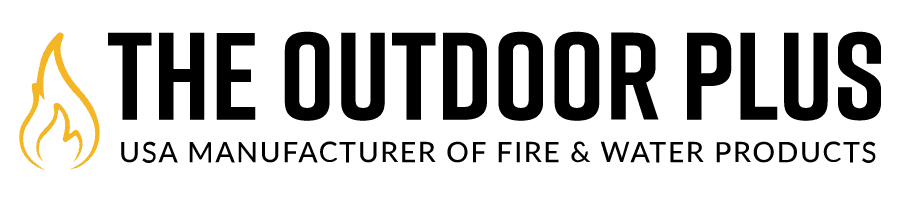 The Outdoor Plus logo with flame icon and tagline, “USA Manufacturer of Fire & Water Products.”