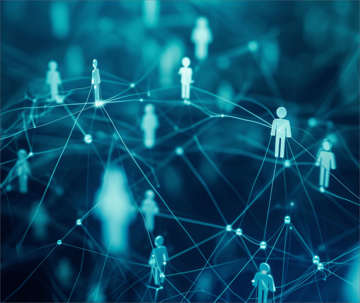 Networked figures, interconnected by glowing blue lines, representing digital connections.
