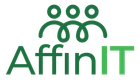 The logo for affinit shows three people standing next to each other.