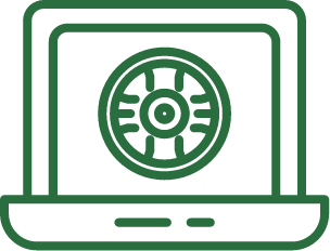 Green laptop screen with a safe icon.