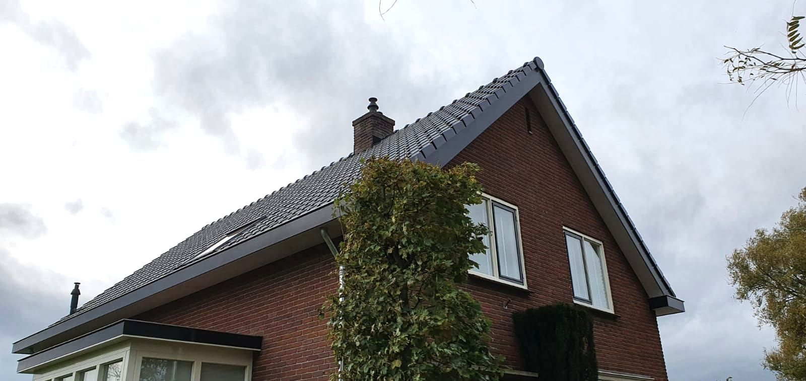 Huis met modern zwart dak en gevel. Dakrenovatie en gevelrenovatie.