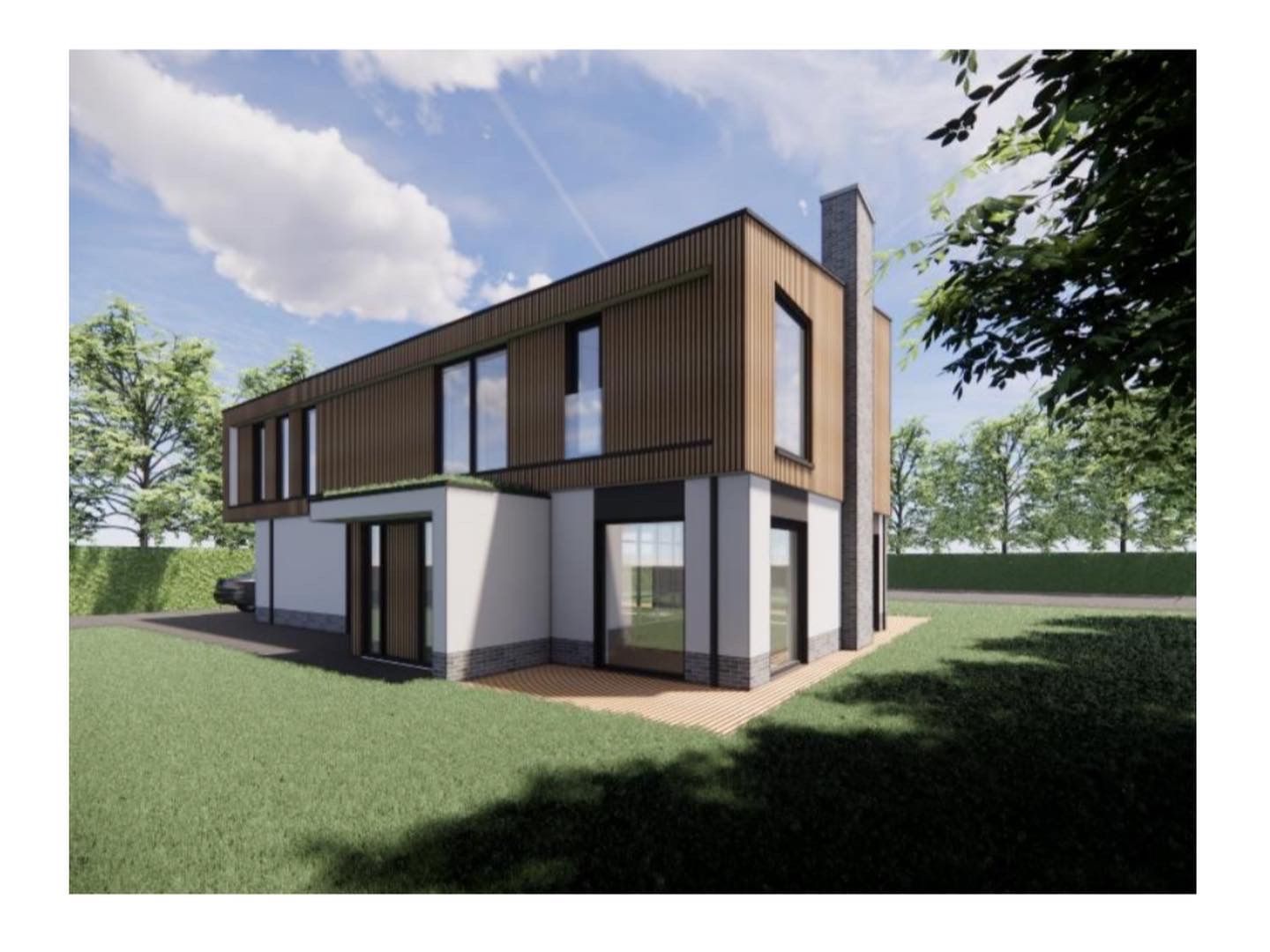 3D render moderne huis design. Nieuwbouw ontwerp visualisatie. Architectuur planning.