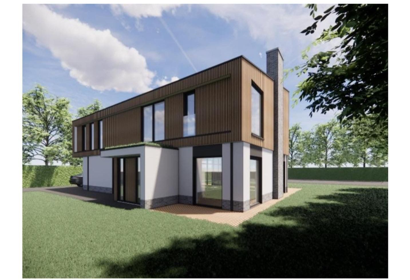 Modern huisontwerp houten gevels bruine accenten. Aannemer nieuwbouw architectuur woning.