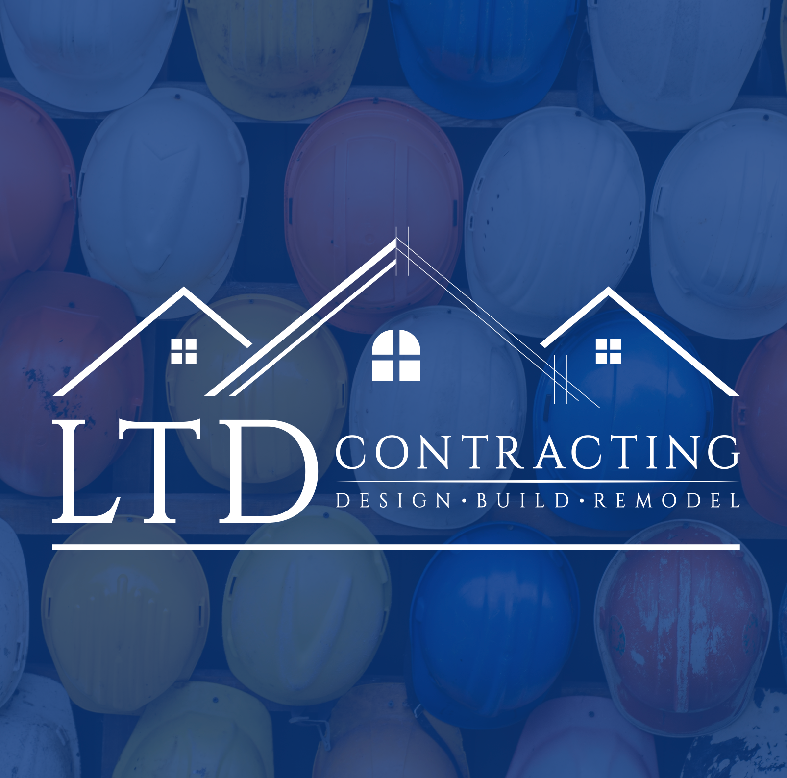 LTD Contracting logo with white house outlines over a blue-toned background