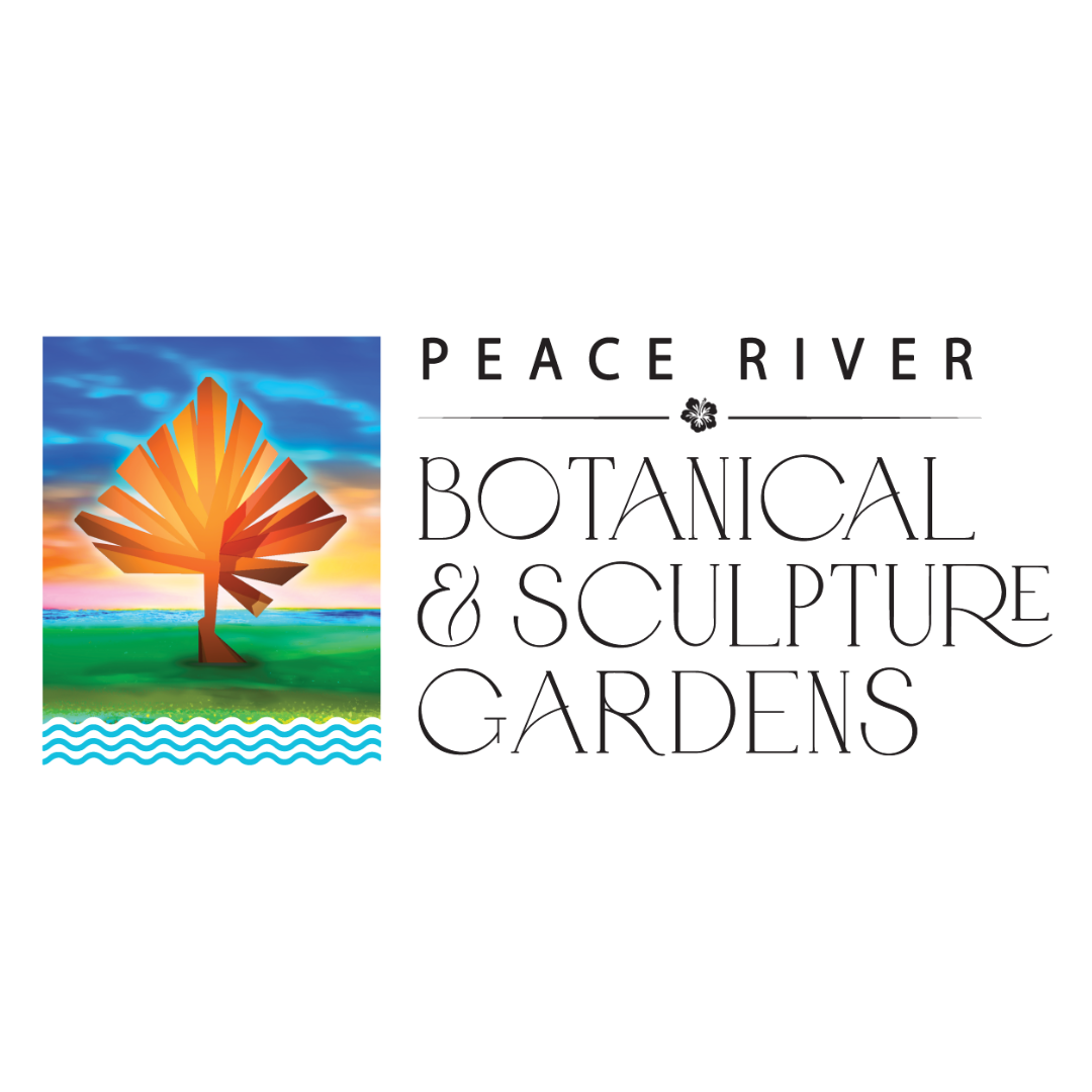 Peace River Botanical & Sculpture Gardens logo with orange tree and blue water waves