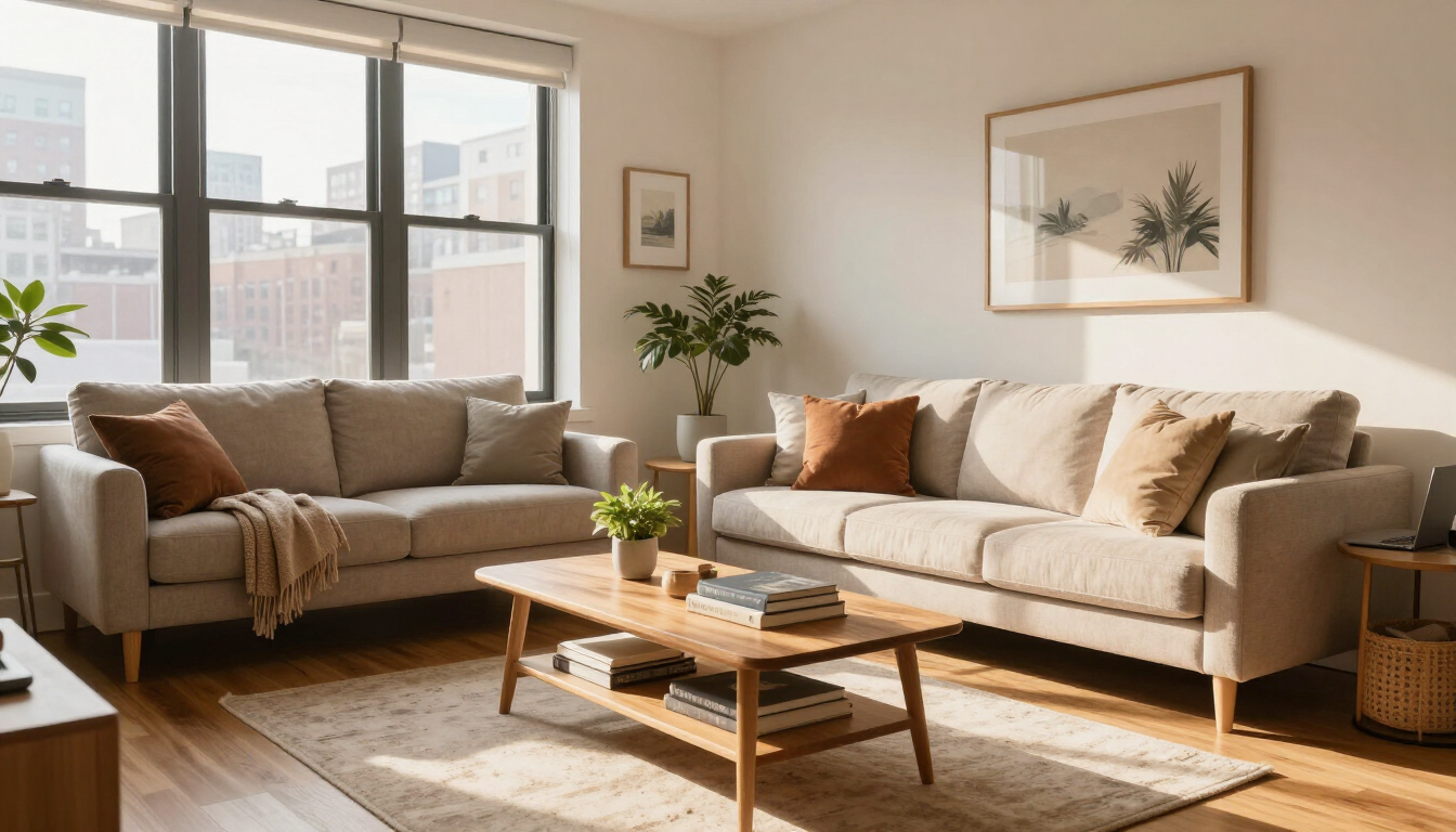 Bright Fort Lee apartment living room with renters insurance coverage