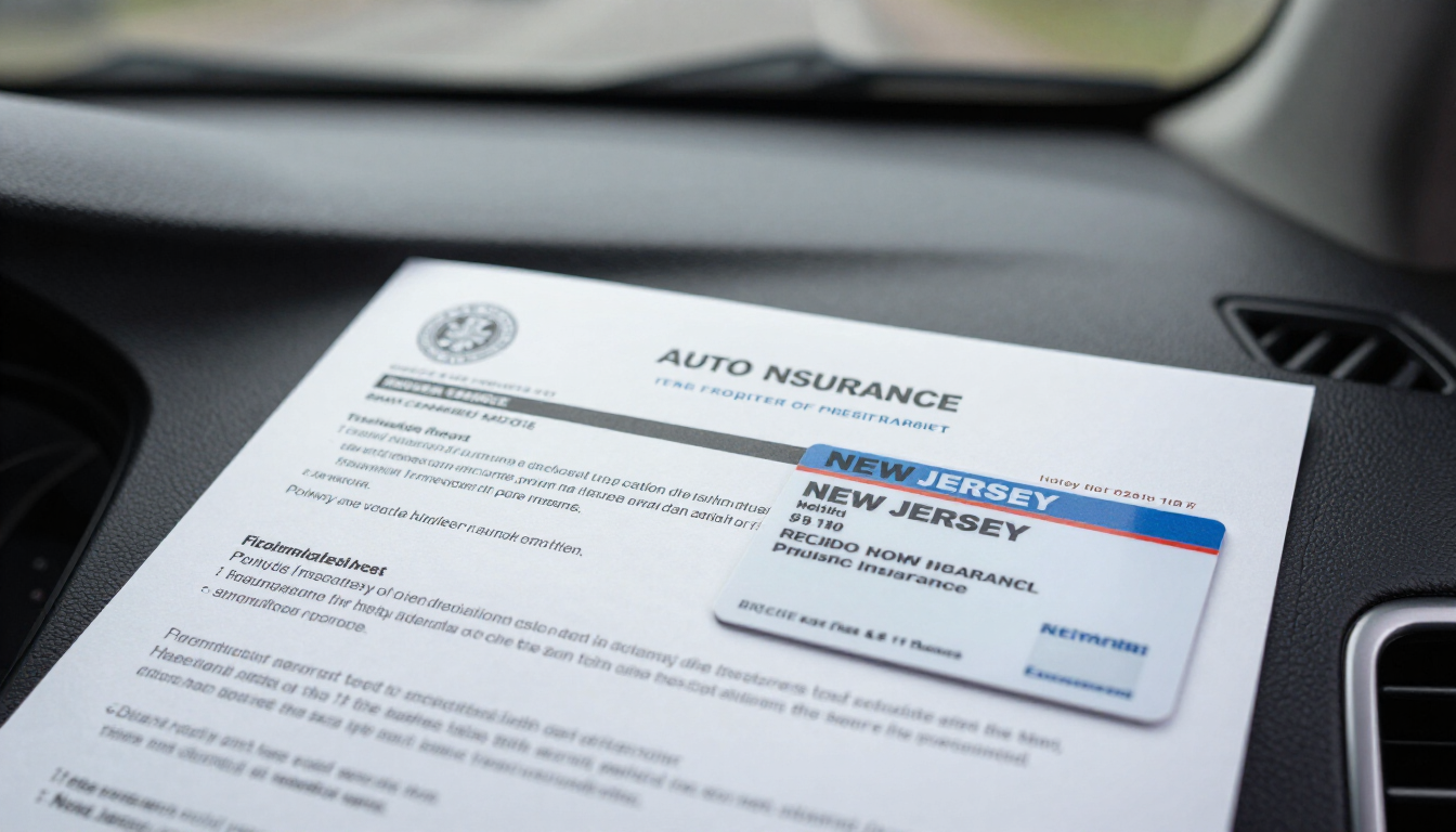 NJ auto insurance requirements documents beside a car