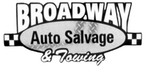 Broadway Auto Salvage & Towing logo in black and white with checkered accents